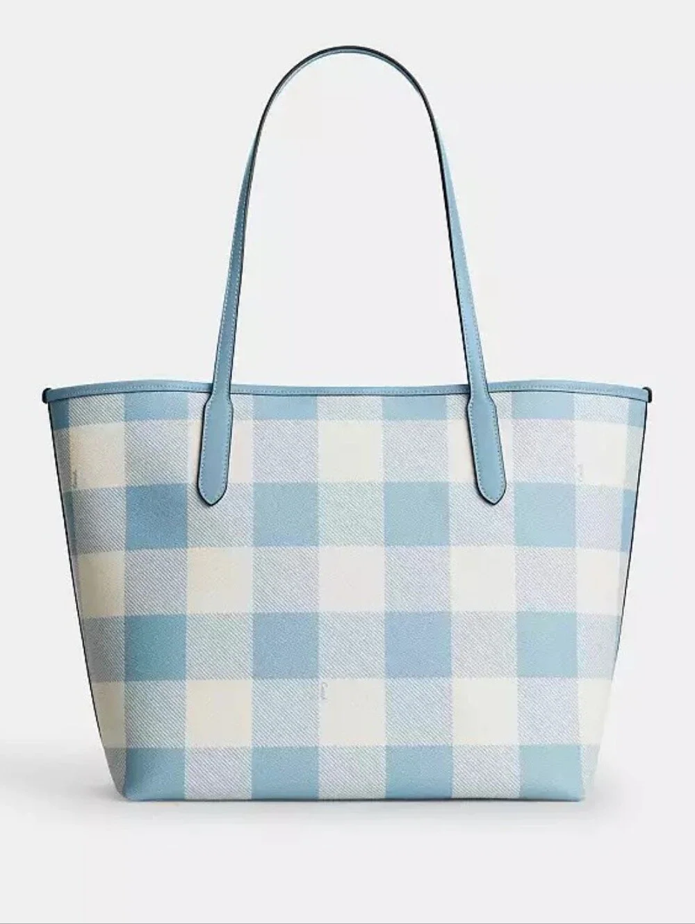Coach Light Blue Gingham Tote Bag